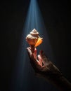 Sacred Shell Held in a Divine Light Ray Royalty Free Stock Photo