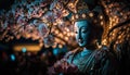 sacred statue of the birth of buddha .Japanese flower festival .Generative AI