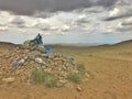 Sacred stone heaps used as altars or shrines in Mongolia