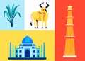 Sacred Symbols of India - set of flat design style illustrations