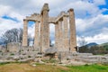 Sacred temple of Zeus in ancient Nemea, Greece. Archaeological Museum of Ancient Nemea. Royalty Free Stock Photo