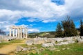 Sacred temple of Zeus in ancient Nemea, Greece. Archaeological Museum of Ancient Nemea. Royalty Free Stock Photo