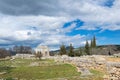 Sacred temple of Zeus in ancient Nemea, Greece. Archaeological Museum of Ancient Nemea. Royalty Free Stock Photo