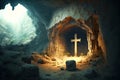 sacred tomb with crosses in ancient cave