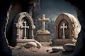 Sacred tomb with crosses in ancient cave