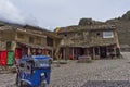 Sacred Valley, Ollantaytambo Ancient city view with traditional clothes shop, Peru, South America