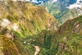 Sacred Valley and Urubamba river view from Wayna Picchu mountain , Peru Royalty Free Stock Photo