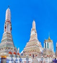 The sacred Wat Arun temple with its stunning colorful Prangs, Bangkok, Thailand