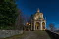 Sacred way in the moonlight. Sacro Monte di Varese, Italy, UNESCO site Royalty Free Stock Photo