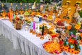 The Sacrifice objects set for the Thai filming project. They prepare in front of the spiritual landlord statue and asking for the