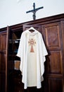 In the sacristy the cassock ready for Holy Mass