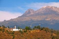 Sacromonte church and iztaccihuatl volcano in amecameca, mexico IV Royalty Free Stock Photo