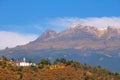 Sacromonte church and iztaccihuatl volcano in amecameca, mexico III Royalty Free Stock Photo