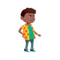 sad african boy kid waiting order in line cartoon vector