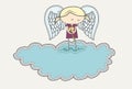 Sad angel in mourning on cloud Royalty Free Stock Photo