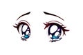 Sad anime eyes. Tears in her big blue eyes. Royalty Free Stock Photo