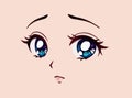 Sad anime face. Manga style big blue eyes, little nose and kawaii mouth Royalty Free Stock Photo