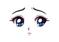 Sad anime face. Manga style big blue eyes Royalty Free Stock Photo