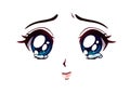 Sad anime face. Manga style big blue eyes Royalty Free Stock Photo