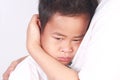 Sad Asian Boy, Crying in His Mothers Arm Royalty Free Stock Photo