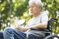 Sad asian old man sitting in wheel chair Royalty Free Stock Photo