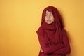 Sad Asian Teenage Muslim Girl Looking Down Royalty Free Stock Photo