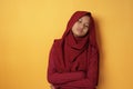 Sad Asian Teenage Muslim Girl Looking Down Royalty Free Stock Photo