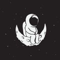 Sad astronaut sits on crescent moon