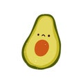 Sad avocado. Disappointed frustrated face expression, cute funny comic vegetable character. Upset unhappy emotion