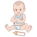 Sad baby. Vector illustration of a cute little baby boy show sad expression. Baby emotions. Eyes with tears, mouth opened