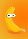 Sad banana, disappointed cartoon character on an orange background