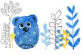 Sad bear Cartoon animals. Drawing in watercolor and graphic style for the design of prints, backgrounds, cards, invitations Royalty Free Stock Photo