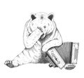 Sad bear sits with an accordion. Sketch Royalty Free Stock Photo