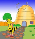 Sad bee left her house cartoon illustration Royalty Free Stock Photo
