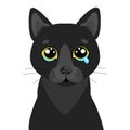 Sad Black Cat Vector Icon. Illustration Of Cute Sad Animal. Drear Crying Black Cat Vector. Royalty Free Stock Photo