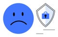 Unhappy Face Next to Lock Shield, Representing Security Concerns and Privacy Issues Royalty Free Stock Photo