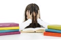 Sad or bored little student girl studying looking frustrated with learning problems. Royalty Free Stock Photo