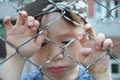 Sad boy behind bars Royalty Free Stock Photo