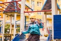 Sad boy play alone at playground outdoors Royalty Free Stock Photo