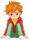 Sad boy sitting on the ground floor Royalty Free Stock Photo