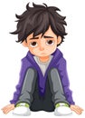 Sad boy sitting on the ground floor Royalty Free Stock Photo