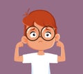 Unhappy Boy Covering his Ears Vector Cartoon Illustration