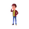 sad boy thinking how resolve problem cartoon vector