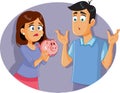 Sad Broke Husband and Wife Having Holding Piggy Bank Royalty Free Stock Photo