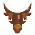 Sad bull face emoji, depressed or thoughtful cow icon isolated sign