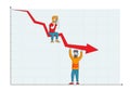 Sad Business People Characters and Decline Red Arrow Chart. Business on Falling Down Graph Financial Fail Risk Royalty Free Stock Photo