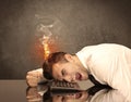 Sad business person`s head catching fire Royalty Free Stock Photo