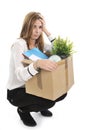 Sad Business Woman carrying Cardboard Box fired from Job Royalty Free Stock Photo