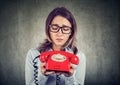 Sad business woman waiting for a telephone call Royalty Free Stock Photo