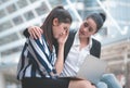 Sad business woman getting help from a friend Royalty Free Stock Photo